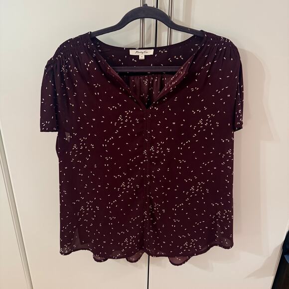 EUC MONDAY FUN Linnette Split Neck Smocked Blouse | 1X | Purple/burgundy - Picture 3 of 7